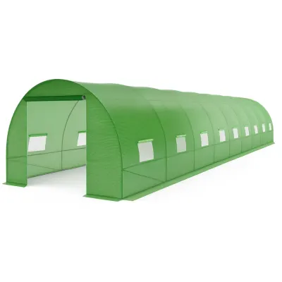 Sera tip tunel pentru gradina 3x8x2 m, cadru metalic galvanizat, 16 ferestre si folie PE verde