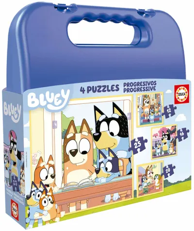 Puzzle pentru copii în servietă Educa 4 în 1 - Bluey