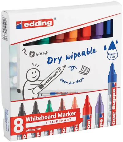 Set de markere pentru tablă albă Edding 360 - 8 culori