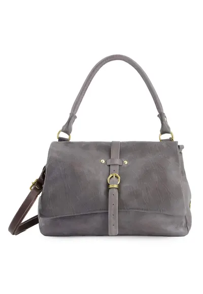 Geanta crossbody piele naturala - 5 compartimente interioare - dimensiuni 29x16x13cm - curea - Gri