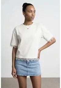Tricou pentru Femei - Maneca Scurta - Croiala Regular - Crem Natural - Bumbac Elastan