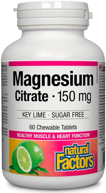 Magnesium Citrate, 150 mg, 60 comprimate masticabile, Natural Factors