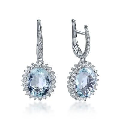 Cercei din aur alb cu acvamarine ovale de 7.62ct si diamante de 0.94ct