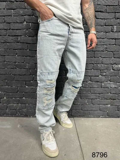 Blugi Relaxed Fit Patches Blue-White Bgas1082(8796/alxd) (mărime: 33)