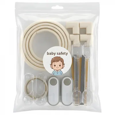 Kit de protectie pentru copii, bej, 17 piese