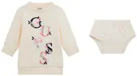 Set de 2 piese Guess - Rochie cu litere colorate și chiloți, albă, 24 luni