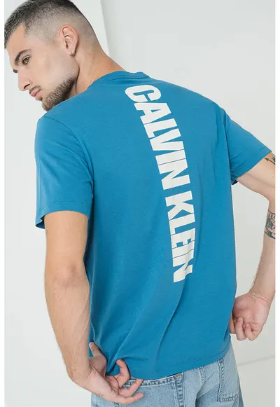 Tricou din bumbac cu imprimeu supradimensionat cu logo pe partea din spate - Albastru pastel