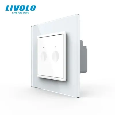 Intrerupator tactil dublu, cap scara / cruce, ZigBee, rama sticla Alb