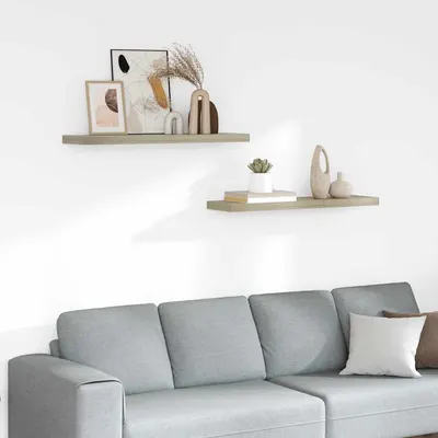 vidaXL Rafturi de perete suspendate 2 buc., stejar, 90x23,5x3,8 cm MDF