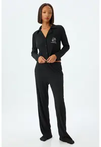 Pijama lunga cu model uni - Negru