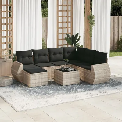 Gossi set mobilier de gradina cu perne, 8 piese gri deschis poliratan