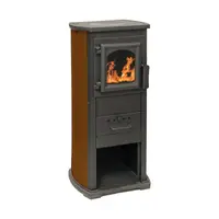 Semineu pe lemne Termo Klasik Lux maro cu plita de gatit si sticla termorezistenta 39 × 39 x 87 cm