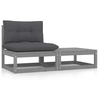 Gossi set mobilier de gradina cu perne, 2 piese, gri, lemn masiv pin