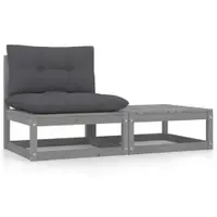 Gossi set mobilier de gradina cu perne, 2 piese, gri, lemn masiv pin