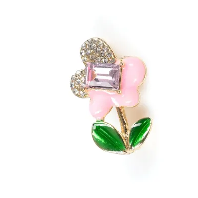 Brosa martisor floare roz cu frunze verzi
