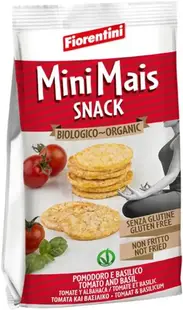 Mini gustări organice din porumb cu roșii și busuioc, 50 g, Fiorentini
