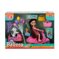 Set de joaca papusa Belissa pe scuter si animalutele dragute, Roz