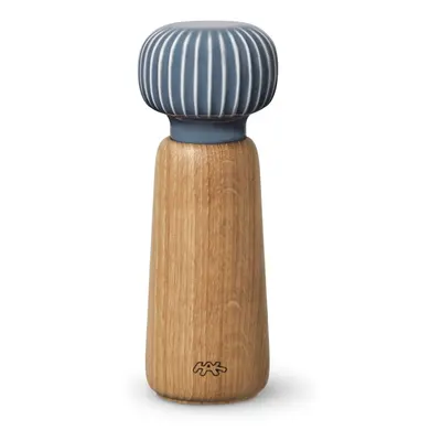 Râșniță pentru condimente din lemn de stejar cu detalii din porțelan Kähler Design Hammershoi, înălțime 17,5 cm, gri-albastru