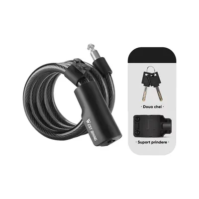 Antifurt bicicleta cu cheie, suport prindere, cablu 115 cm, potrivire universala