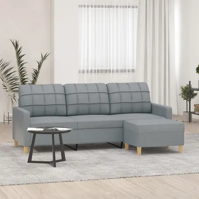 vidaXL Canapea cu 3 locuri și taburet, gri deschis, 180 cm, textil