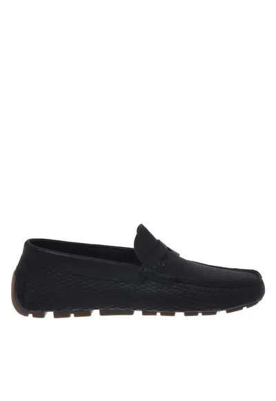 Pantofi loafer din piele cu perforatii - Negru