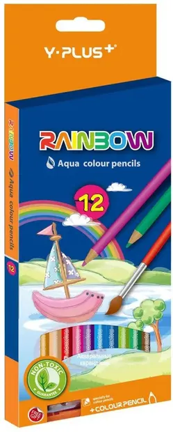 Creioane acuarelă Y-Plus Rainbow - 12 culori, cu pensulă și ascuțitoare