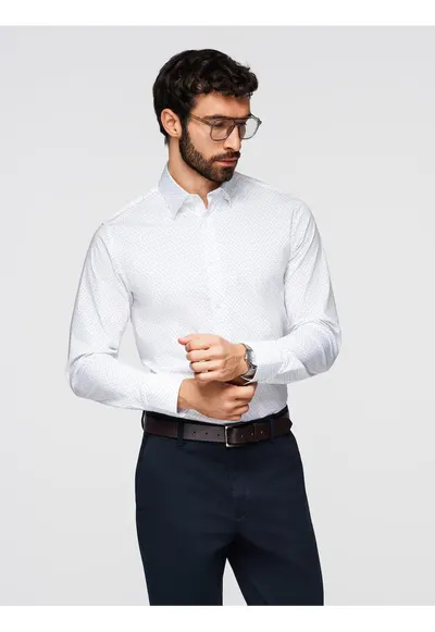 Camasa din bumbac cu modele delicate regular fir K698 - Alb