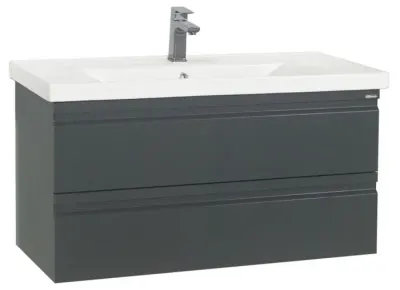Set Baza front MDF si Lavoar seria 786, suspendata cu sertare, 90 cm, antracit