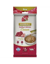 Gustare cremoasă anti-ghemotoace pentru pisici adulte FARMINA N&D Quinoa Hairball 4x15 g cu pui și ton