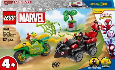 Constructor LEGO Marvel - Spidey Amazing Friends, Spin și Electro: Dinosaur Car Chase (11198)