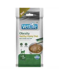 Recompensă cremoasă pisici adulte supraponderale FARMINA Vet Life Obesity 4x15 g cu pui și ton