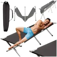 Pat camping pliabil XXL negru 150 kg