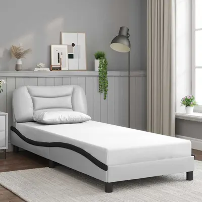 vidaXL Cadru de pat fără saltea Hvar alb și negru 90x190 cm piele artificială