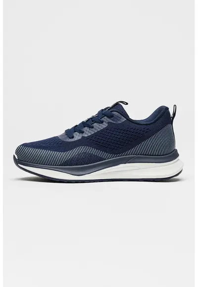 Pantofi sport din tricot si plasa cu logo - Alb optic/Bleumarin
