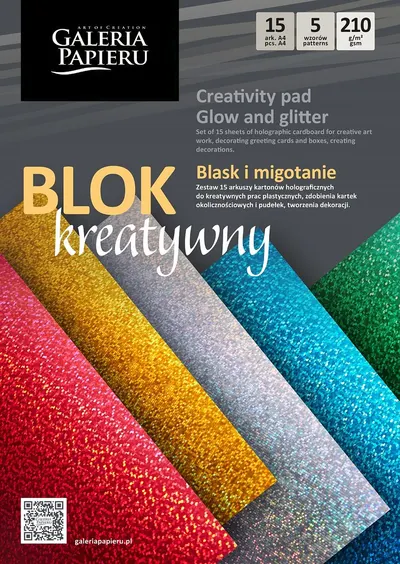 Bloc decorativ Galeria Papieru - Glow and Glitter, A4, 15 foi