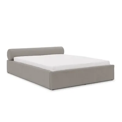 Pat matrimonial gri deschis tapițat cu spațiu de depozitare cu somieră 160x200 cm Cille – Ropez