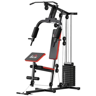 HOMCOM Power Tower Stație Fitness Greutăți 65kg, 135x103x210cm, Negru Roșu | Aosom Romania