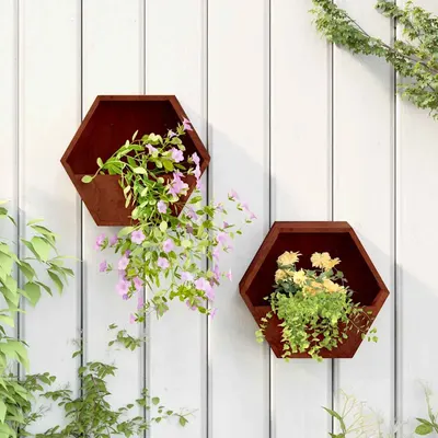 vidaXL Jardiniere de perete, 2 buc., ruginiu, 30x10x25 cm, oțel corten