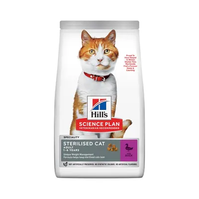 Hills SP FELINE ADULT STERILISED DUCK, hrana uscata pentru pisici sterilizate, cu rata, 1.5 KG