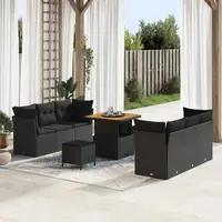 Set de canapea de gradina Gossi cu 9 piese negru ratan poli acacia, set de dining de gradina Gossi cu 3 piese negru ratan poli acacia