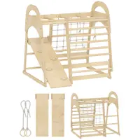 AIYAPLAY Cadru de cățărat pentru interior, design 6-în-1, tobogan, bare de cățărat, perete de cățărat, scară, plasă de cățărat, 3-6 ani, lemn | Aosom Romania