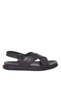 Sandale din piele cu model incrucisat - Maro