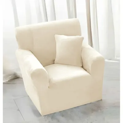 Husa elastica universala, pentru fotoliu cu brate, Catifea Crem