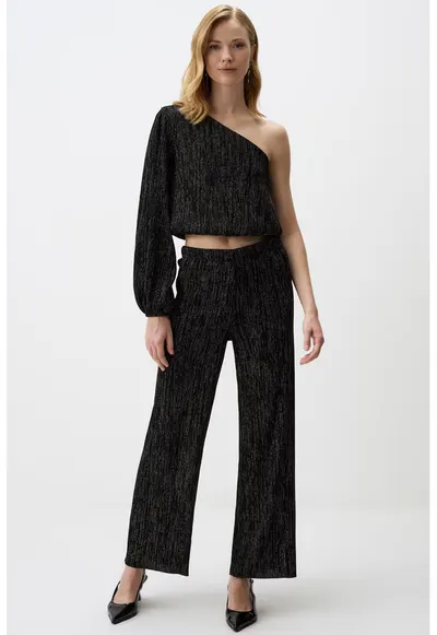 Pantaloni drepti cu talie inalta - Negru