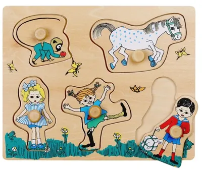 Puzzle din lemn cu mânere Pippi - Pippi și prietenii