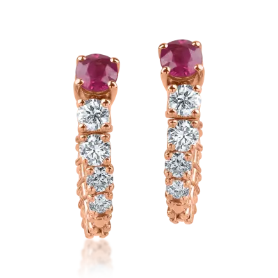 Cercei din aur roz cu rubine ovale de 0.95ct si diamante de 0.74ct