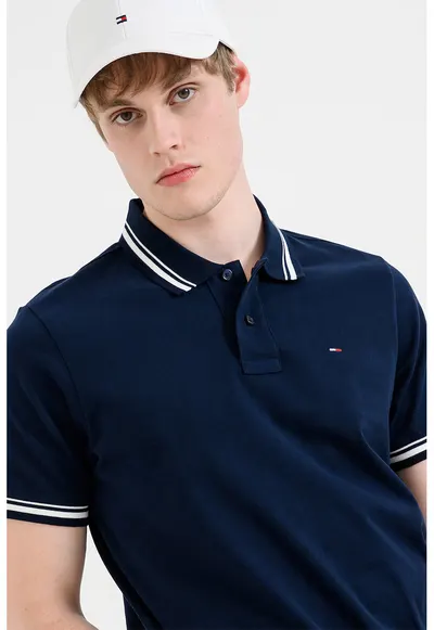 Tricou polo regular fit cu guler in dungi - Bleumarin