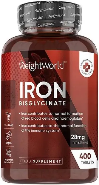 Iron Bisglycinate, 28 mg, 400 tablete, Weight World