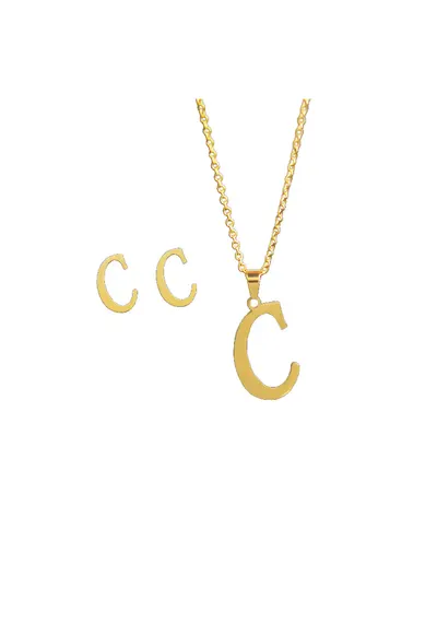 Set colier si cercei inox 4114C - Auriu - lungime 45 cm