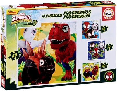 Puzzle pentru copii Educa 4 în 1 - Dinozaurii păianjeni